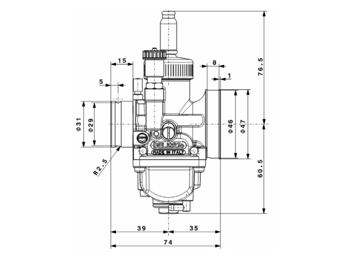 Dellorto PHDG 24mm carburetor manual choke spigot original 