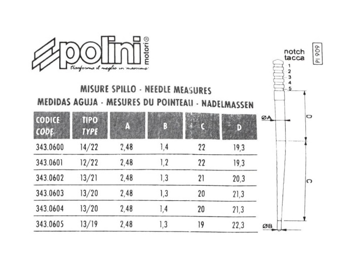 Polini CP carburateur gasnaald set (14/12 - 12/22 - 13/21 - 14/20 - 13/19)