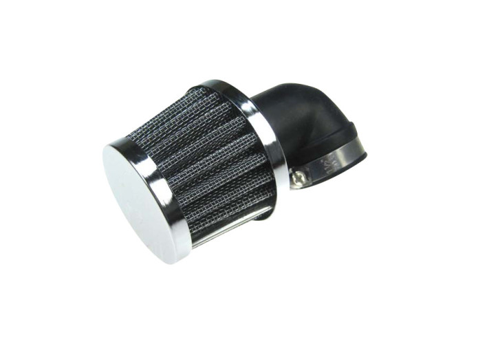 Luchtfilter 28mm powerfilter haaks 90 graden chroom