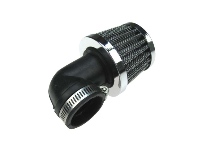 Luchtfilter 28mm powerfilter haaks 90 graden chroom