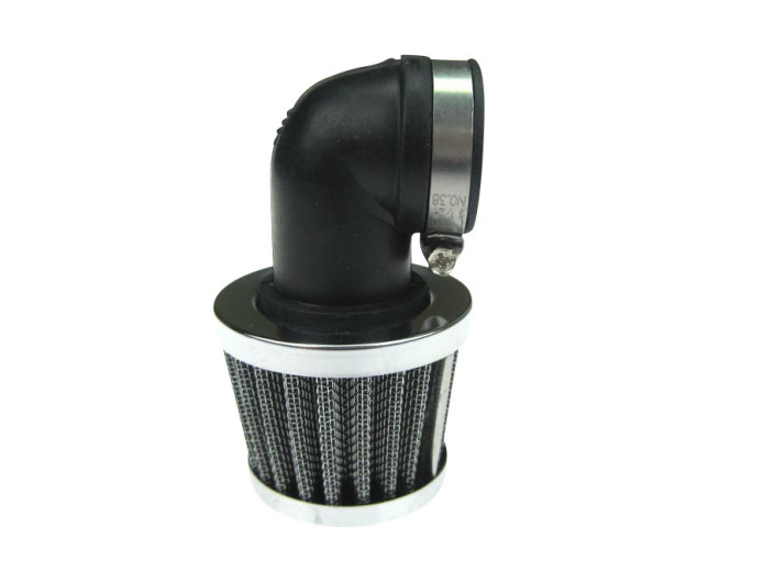 Luchtfilter 28mm powerfilter haaks 90 graden chroom