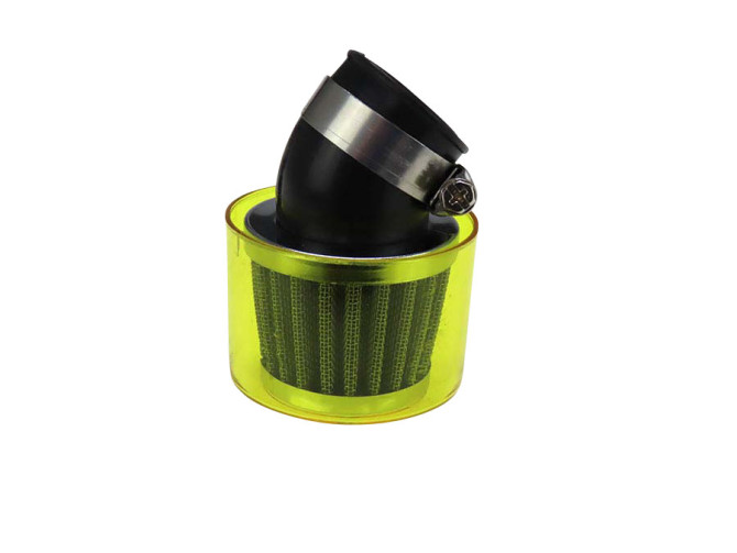 Luchtfilter 26mm / 35mm power 45 graden schuin chroom met gele kap product