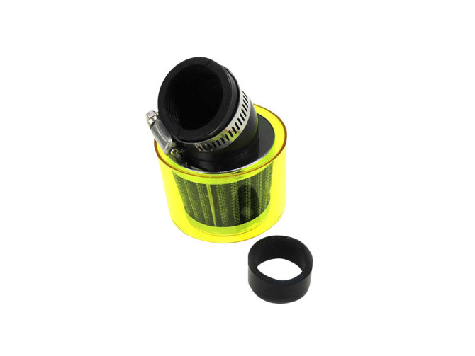 Luchtfilter 26mm / 35mm power 45 graden schuin chroom met gele kap product