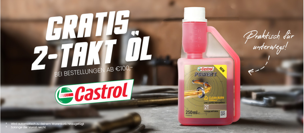 Geschenk: Gratis 2-takt Öl Castrol Power RS to go ab €100,-