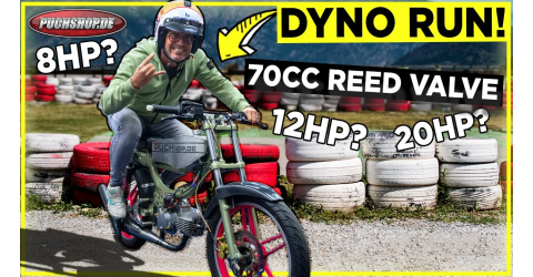 Wir haben ein 70ccm Puch X30 Rennmoped mit Membran-Einlass auf den DYNO