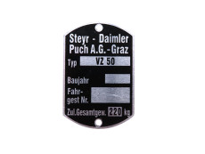 Typenschild Puch VZ50 Metall
