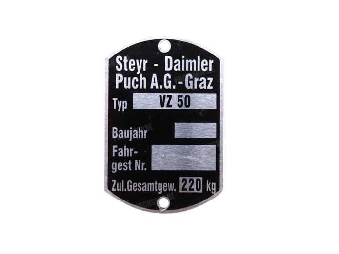 Typenschild Puch VZ50 Metall