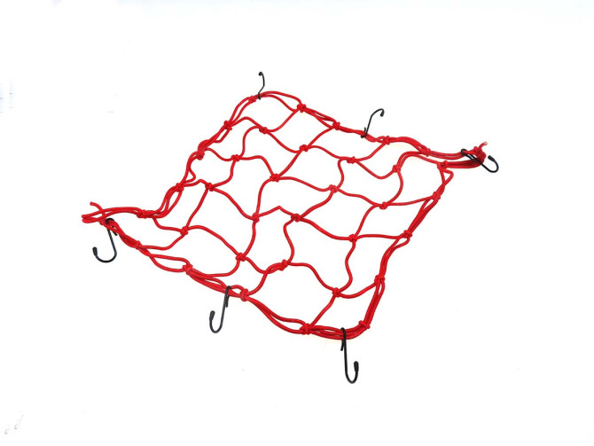 Luggage net elastic 40x40cm with 6 hooks red main