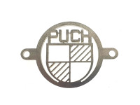 Air filter hole cover with Puch logo stainless steel 