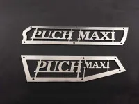 Side cover Puch Maxi N trim plate with text stainless steel 