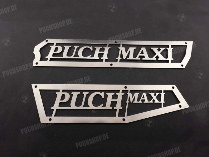 Side cover Puch Maxi N trim plate with text stainless steel  main