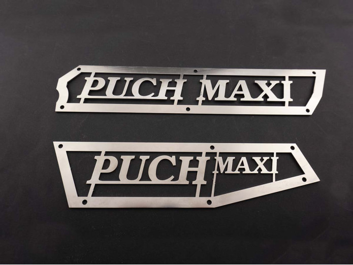 Side cover set Puch Maxi N trim plate with text stainless steel 