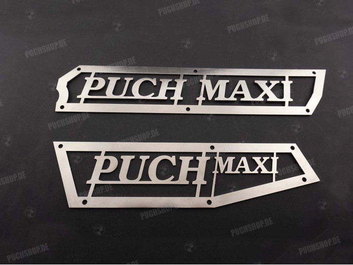 Side cover set Puch Maxi N trim plate with text stainless steel 