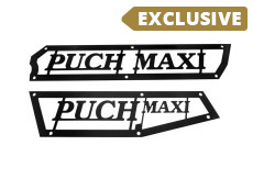 Side cover Puch Maxi N "Puch Maxi" stainless steel trim plate black