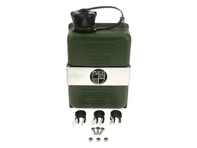 Bagagedrager houder met FuelFriend jerrycan Puch Maxi N / K links groen (1 liter) product
