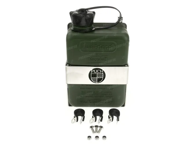 Gepäckträger Halter mit FuelFriend benzinkanister Puch Maxi N / K Links grün (1 Liter) main