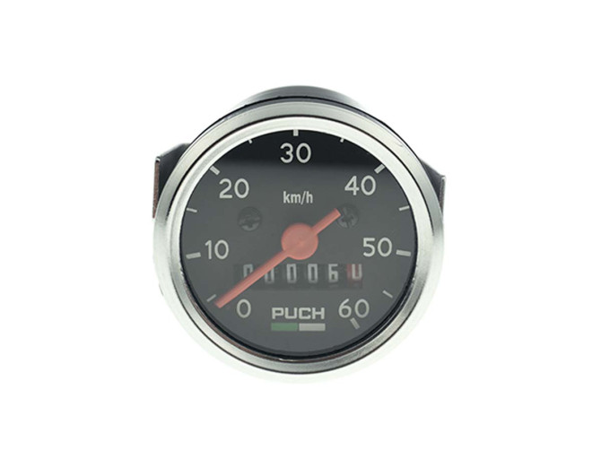 Teller kilometer 48mm 60km/h VDO replica zwart met Puch logo product