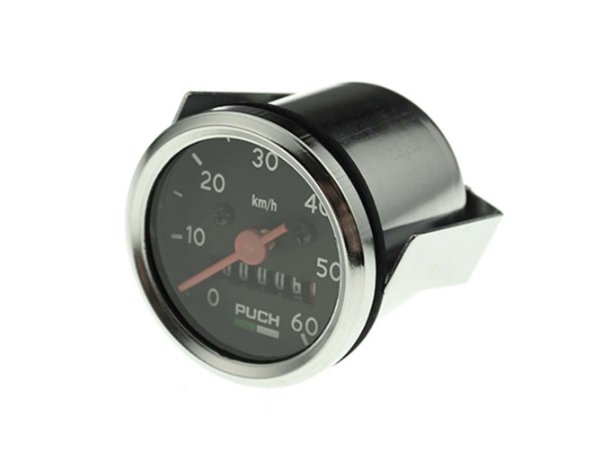 Teller kilometer 48mm 60km/h VDO replica zwart met Puch logo product