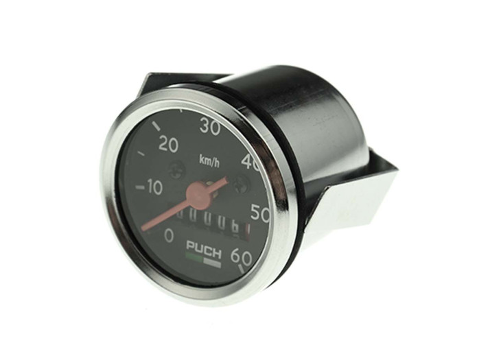 Teller kilometer 48mm 60km/h VDO replica zwart met Puch logo
