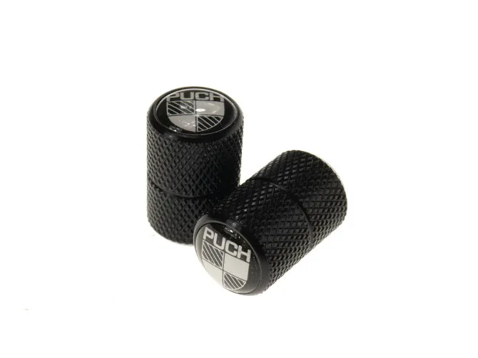 Ventilkäppchen-Set schwarzes Aluminium mit Puch Logo Schwarz / Weiß product