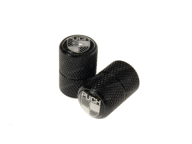 Valve caps set black aluminium with Puch Logo black / white main