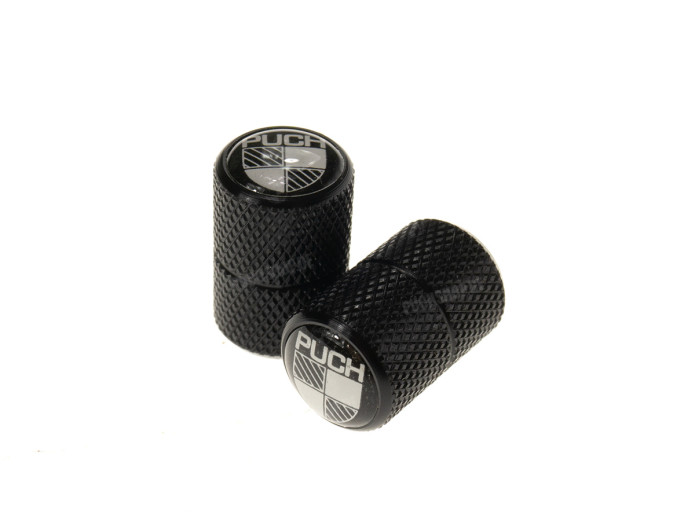 Valve caps set Puch Logo black / white in black aluminium 