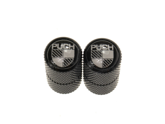Valve caps set Puch Logo black / white in black aluminium 