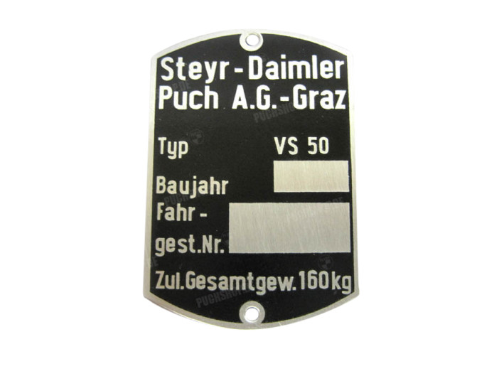 Typeplaatje Puch VS50 metaal