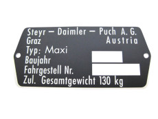 Typenschild Puch Maxi N Metall