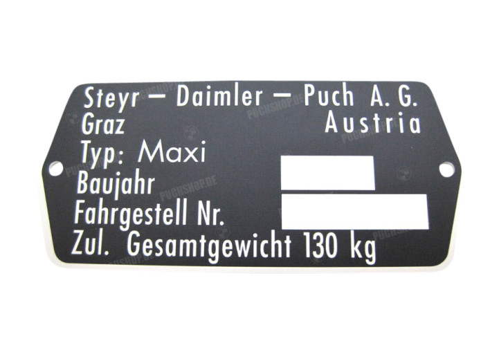 Typenschild Puch Maxi N Metall