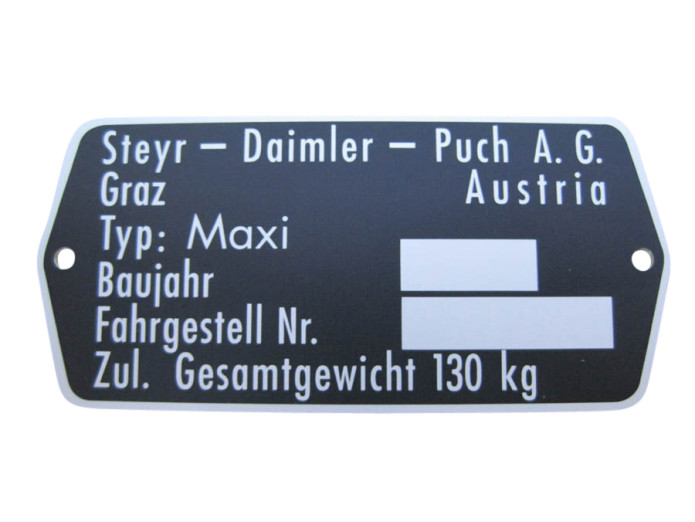 Typenschild Puch Maxi N Metall