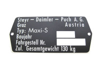 Typeplaatje voor Puch Maxi S Steyer-Daimler 