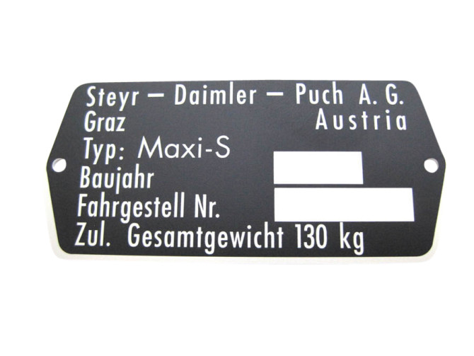 Typeplaatje Puch Maxi S Steyer-Daimler  product