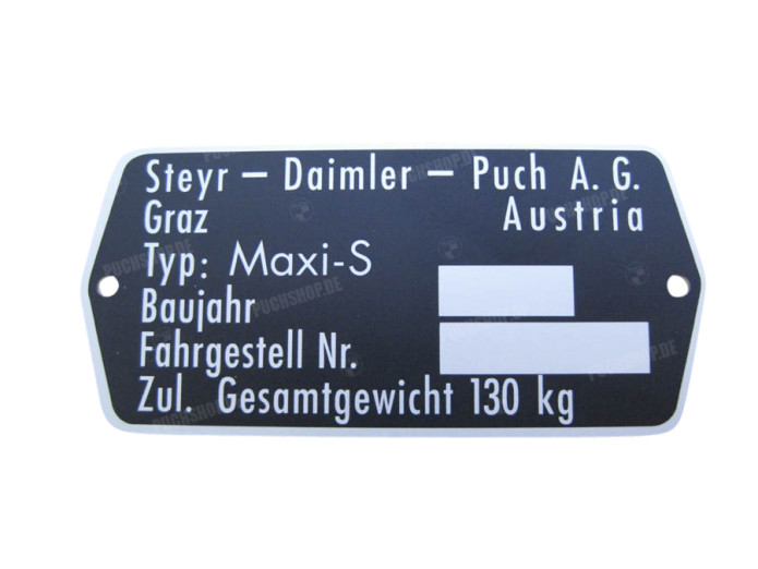 Typetag Puch Maxi S Steyer-Daimler metal