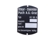 Typenschild Puch VS50D Metall