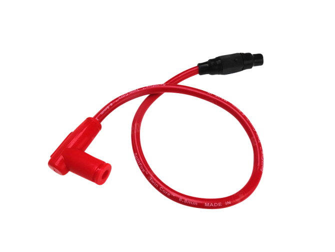 Bougiekabel rood 9mm racing met bougiedop en verloop main