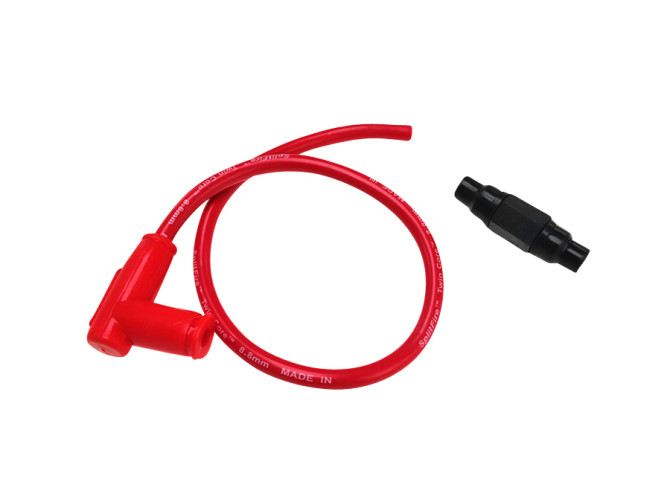 Bougiekabel rood 9mm racing met bougiedop en verloop product