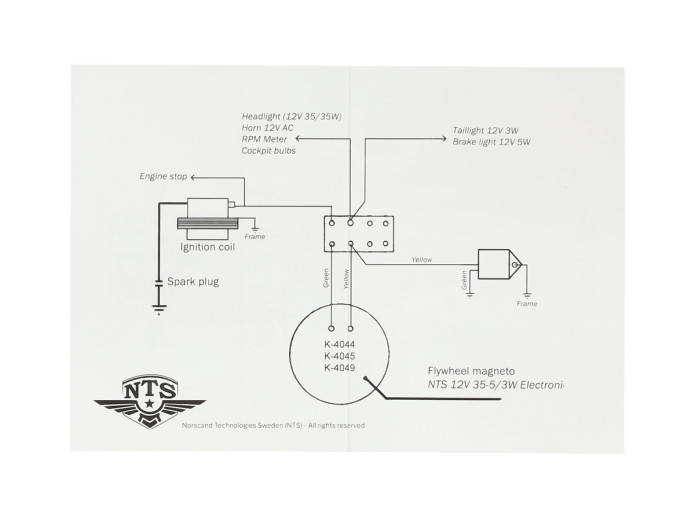 Ontsteking model Bosch linksdraaiend 12V 43W elektronisch CDI met vliegwiel en spanningsregelaar NTS
