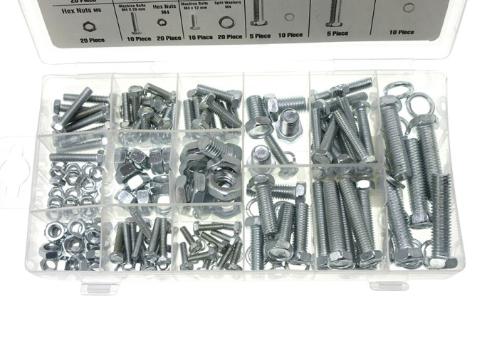 Bouten en moeren assortiment set 240-delig verzinkt product