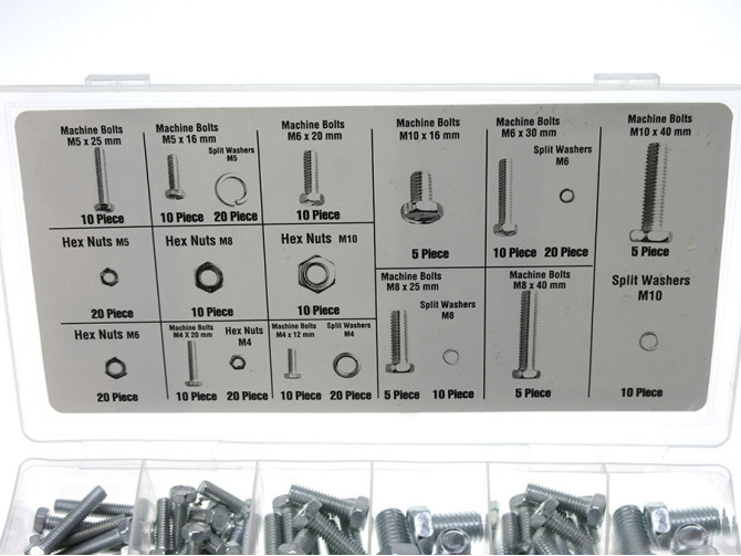 Bouten en moeren assortiment set 240-delig verzinkt product