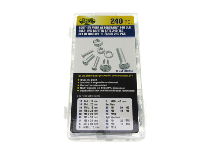 Bouten en moeren assortiment set 240-delig verzinkt product