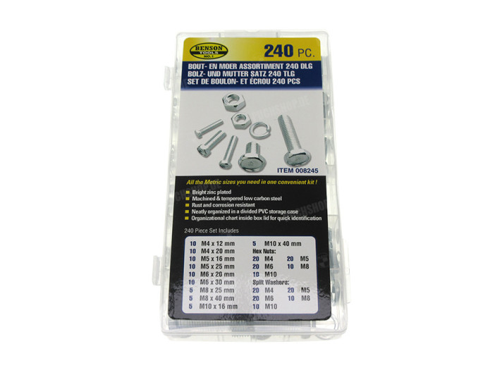 Bolts and nut assortment set 240-pieces galvanized