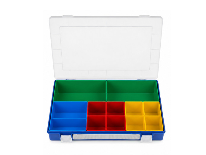 Assortimentskoffer 9 vaks met draagggreep Hünersdorff 22,5x33,5x5,5cm