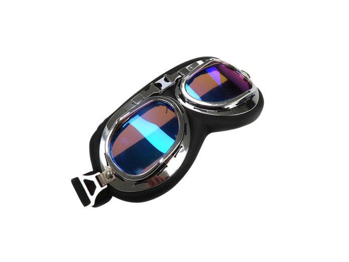 Helmet glasses goggles custom black chrome blue mirror glass