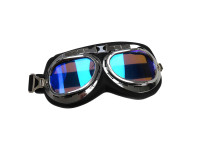 Helmet glasses goggles custom black / chrome with blue mirror glass