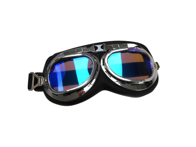 Helm bril custom zwart / chroom met blauw spiegelglas product