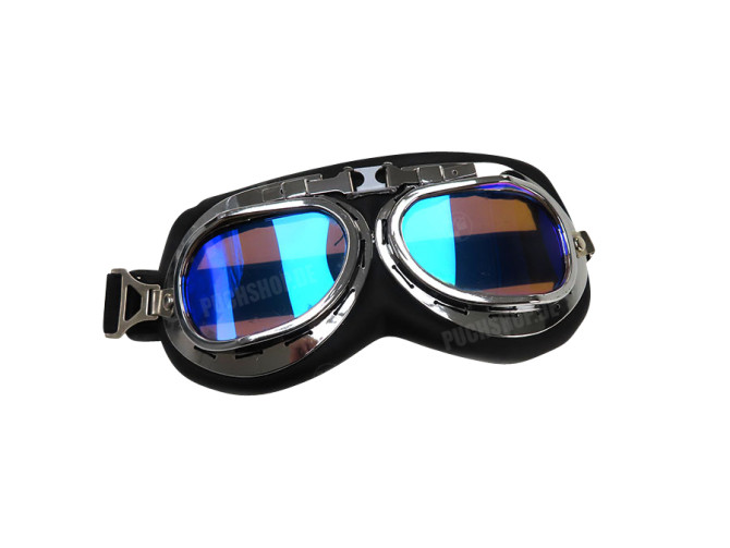 Helmet glasses goggles custom black / chrome with blue mirror glass main