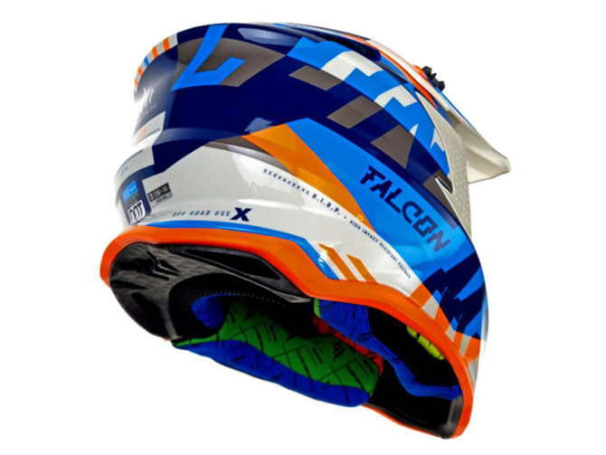 Helm MT Falcon Arya cross glans blauw / oranje / grijs product