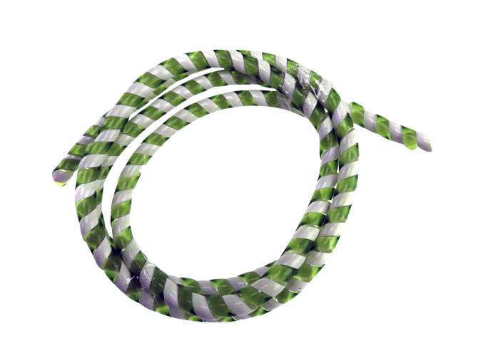 Kabelhuls retro spiraalband geweven olijfgroen / wit NOS product