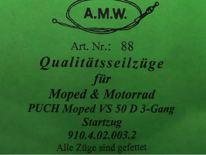 Bowdenzug Puch VS50 D 3-Gang Startzug (choke) mit Nippel A.M.W. product
